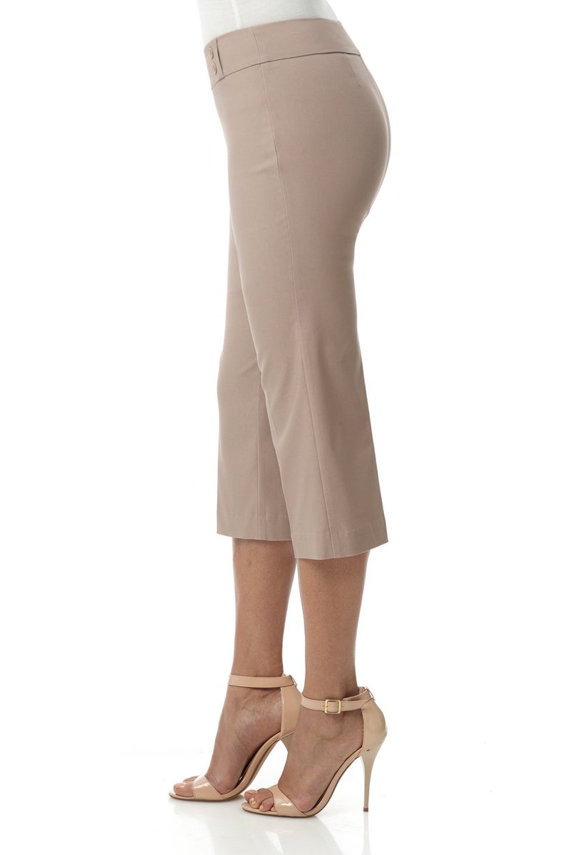 Rekucci Womenâ€™s Comfort Stretch Pull-On Capri Pants with Button Detail â€“ Everyday Casual Wear (10, Khaki) - Image 2